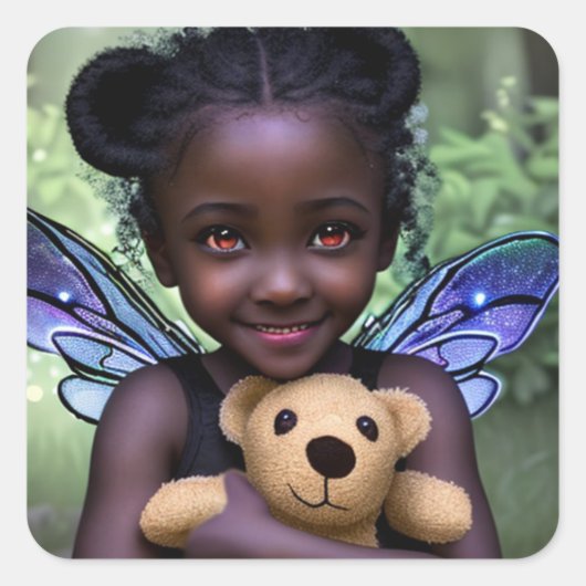 Sticker Carré Ethereal Fairy Girl and Teddy Bear (Devant)