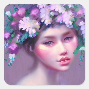 Sticker Carré Ethereal Imaginaire Fairytale Art   Jolies femmes