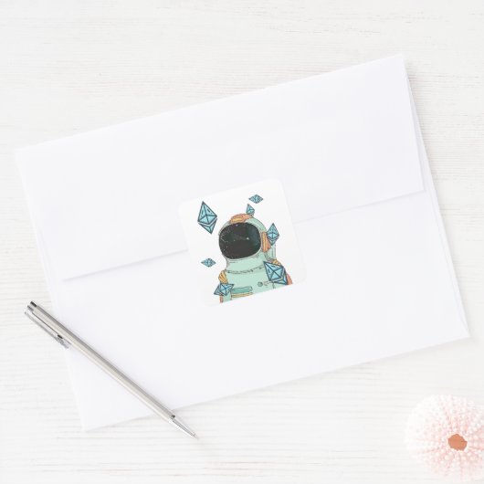 Sticker Carré Ethereum À La Lune ETH Space Man Merch (Enveloppe)