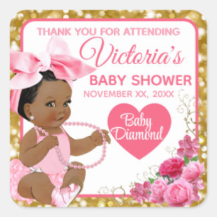 Sticker Carré Ethnic Baby Girl Rose & Gold Baby shower