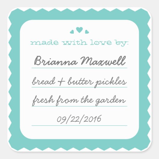 Sticker Carré Étiquette turquoise Scallop Hearts F (Devant)