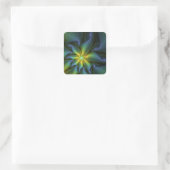 Sticker Carré Etoile Abstraite, Bleu brillant Vert Or Fractal Ar (Sac)