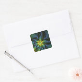 Sticker Carré Etoile Abstraite, Bleu brillant Vert Or Fractal Ar (Enveloppe)