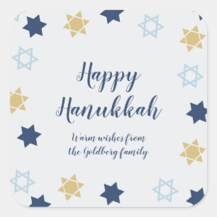 Sticker Carré Étoile de David   Cute Hanukkah bleu et or