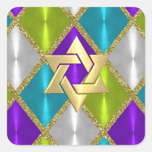 Sticker Carré Étoile de David Turquoise Purple Diamonds