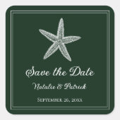 Sticker Carré Étoile de mer verte émeraude Enregistrez la date (Devant)