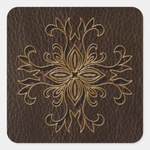 Sticker Carré Étoile en cuir foncé