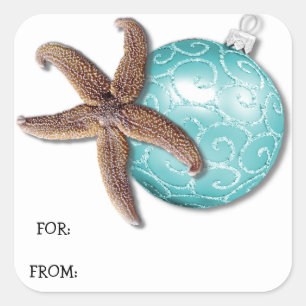 Sticker Carré Étoile et ornement Tropical Christmas Gift Tag