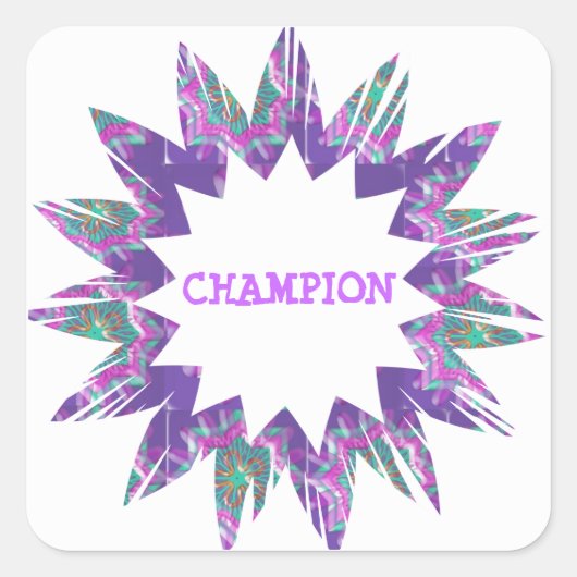 Sticker Carré Étoile PURPLE : Script CHAMPION (Devant)
