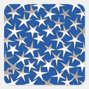 Sticker Carré Étoiles argentées sur fond bleu cobalt