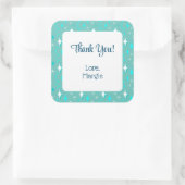 Sticker Carré Étoiles blanches Turquoises rétro Merci modifiable (Sac)