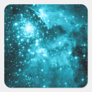Sticker Carré Étoiles célestes Aqua Teal