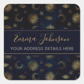 Sticker Carré Étoiles célestes Blue Gold Sun Moon (Devant)