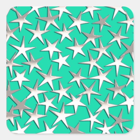 Sticker Carré étoiles d'argent sur turquoise (Devant)