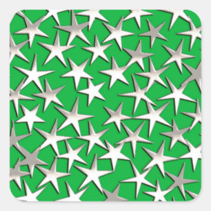 Sticker Carré étoiles d'argent sur vert émeraude