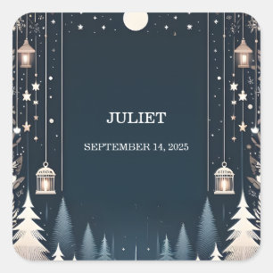 Sticker Carré Étoiles de la forêt Neige lumineuse Mariage d'hive