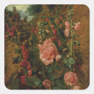 Sticker Carré Étude de Hollyhocks, c.1826 (huile à bord)
