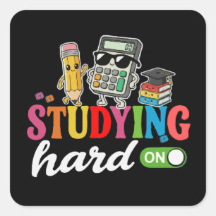 Sticker Carré Étudier en mode difficile Fournitures scolaires