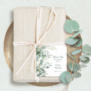 Sticker Carré Eucalyptus Aquarelle Script Mariage Merci Fav