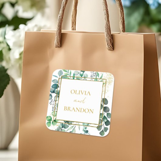 Sticker Carré Eucalyptus Botanical Greenery Leaves Wedding