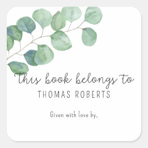 Sticker Carré Eucalyptus - ce livre appartient avec texte