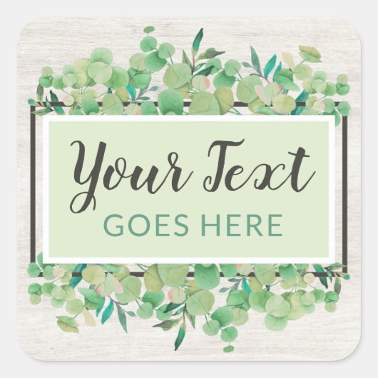 Sticker Carré Eucalyptus et Eco Bois Rustique (Devant)