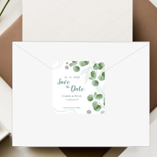 Sticker Carré Eucalyptus Feuilles mariage Sauvez la date