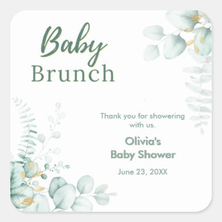 Sticker Carré Eucalyptus Greenery Botanical Gold Baby Shower