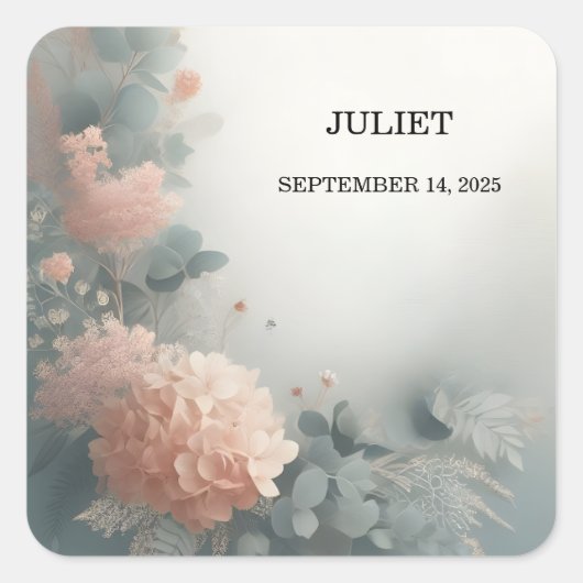 Sticker Carré Eucalyptus Lace Tulle Bleu Poussiéreux Mariage (Devant)