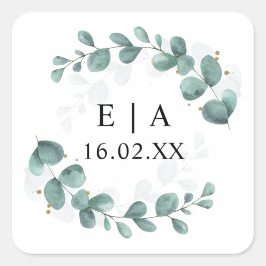 Sticker Carré Eucalyptus Mariage Bonbonniere (Devant)