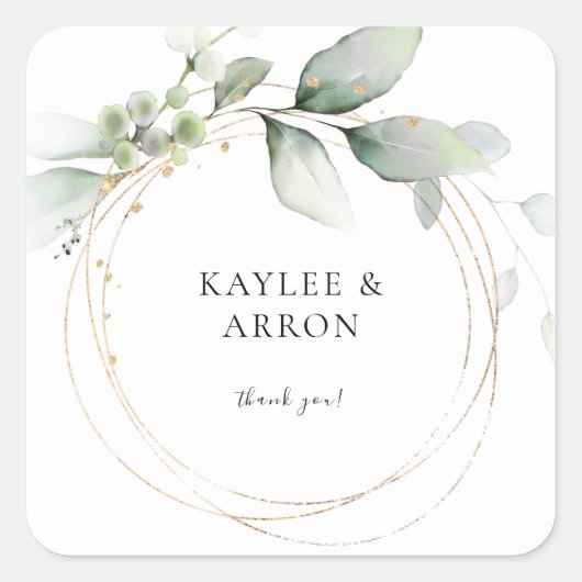 Sticker Carré Eucalyptus Or Llow Merci vert 2 (Devant)