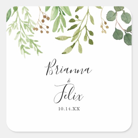 Sticker Carré Eucalyptus Sobres simples Mariages floraux (Devant)