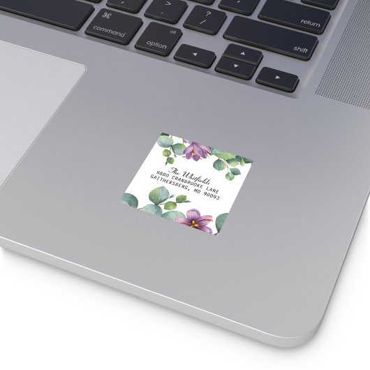 Sticker Carré Eucalyptus Vert Floral Adresse de retour Label