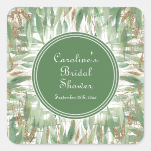 Sticker Carré Eucalyptus Vert Or Paillettes Feuilles Shower de M