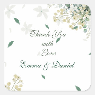 Sticker Carré Eucalyptus & White Florals Botanical Wedding