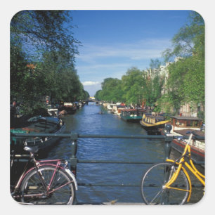Sticker Carré Europe, Hollande, Amsterdam, bicyclette jaune et
