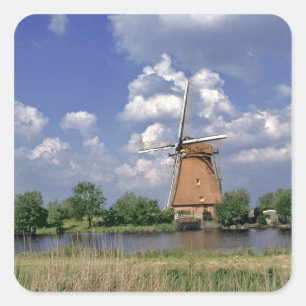 Sticker Carré Europe, Pays-Bas, Kinerdijk. Un moulin à vent est