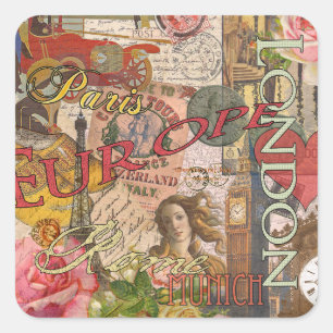 Sticker Carré Europe Travel Vintage