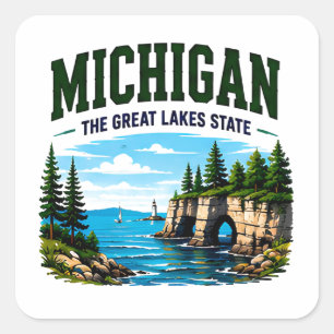 Sticker Carré Évasion des Grands Lacs du Michigan