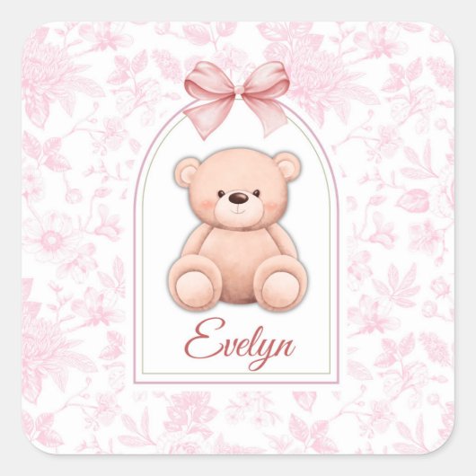 Sticker Carré Evelyn | Conception personnalisée d'ours en peluch (Devant)