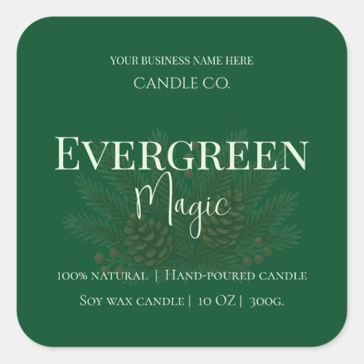 Sticker Carré Evergreen Magic Christmas Candle Label | Custom (Devant)