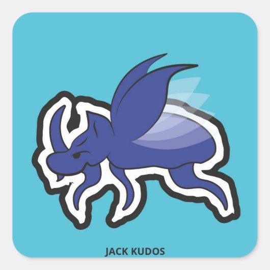 Sticker Carré Evil Rhino Beetle Bleu | Jack Kudos (Devant)