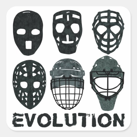 Sticker Carré Évolution du masque de gardien de hockey (Devant)