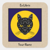 Sticker Carré Ex-libris au visage de chat noir (Devant)