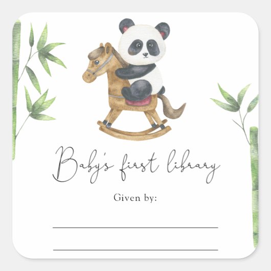 Sticker Carré Ex-libris Baby Shower Ours Panda (Devant)