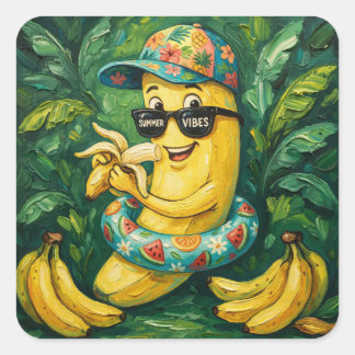 Sticker Carré Ex Libris Banana Summer Vibes Bookplate