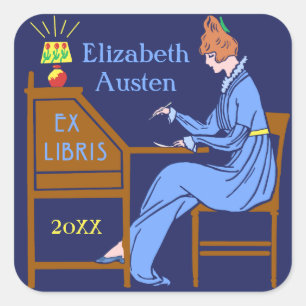 Sticker Carré Ex Libris Boite Déco Lady Writing Desk Personnalis