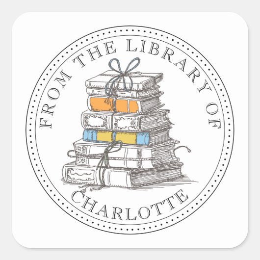 Sticker Carré Ex Libris Bundle Of Books Ex-libris (Devant)