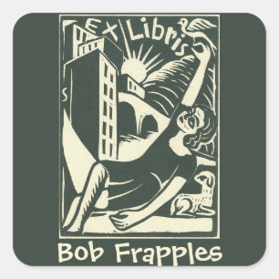 Sticker Carré Ex Libris Dame à l'oiseau