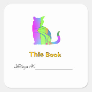 Sticker Carré Ex-libris de conception de chat bleu-vert 